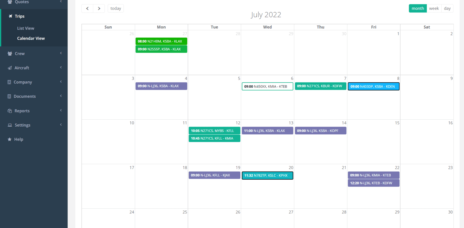 Part 135 Dispatch Calendar Schedule