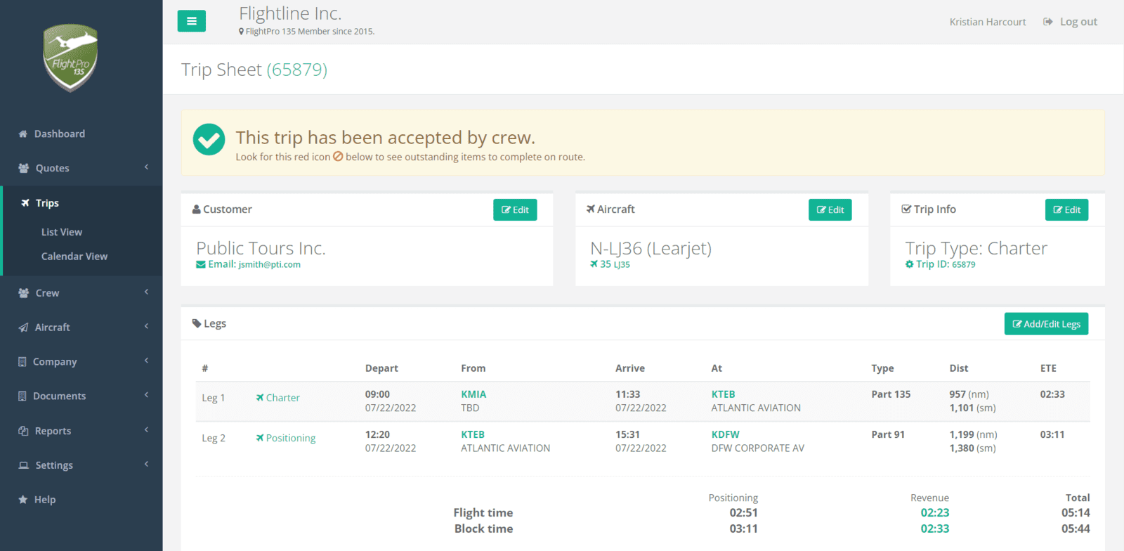 Part 135 Dispatch Schedule